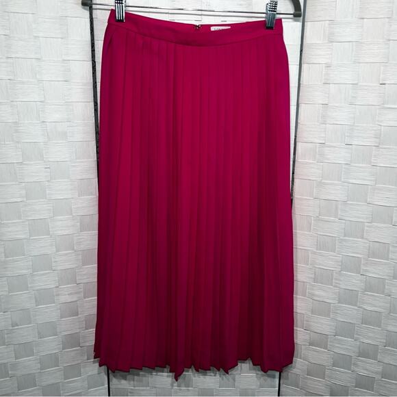 J. Crew Women’s Hot Pink Pleated Midi Skirt Size 00 Barbie Pink Preppy Classy - Picture 2 of 12